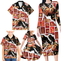 Hawaii Japanese Culture Black Family Matching Long Sleeve Bodycon Dress and Hawaiian Shirt Spring Cranes Aloha Pattern LT01 - Polynesian Pride
