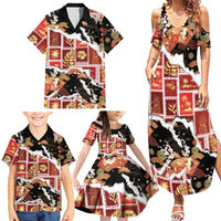 Hawaii Japanese Culture Black Family Matching Summer Maxi Dress and Hawaiian Shirt Spring Cranes Aloha Pattern LT01 - Polynesian Pride