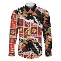 Hawaii Japanese Culture Black Family Matching Summer Maxi Dress and Hawaiian Shirt Spring Cranes Aloha Pattern LT01 Dad's Shirt - Long Sleeve Black - Polynesian Pride