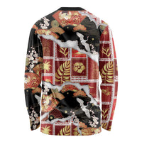 Hawaii Japanese Culture Black Long Sleeve Shirt Spring Cranes Aloha Pattern