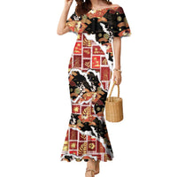 Hawaii Japanese Culture Black Mermaid Dress Spring Cranes Aloha Pattern