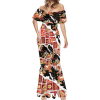 Hawaii Japanese Culture Black Mermaid Dress Spring Cranes Aloha Pattern