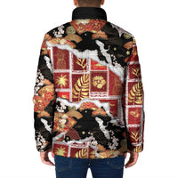 Hawaii Japanese Culture Black Padded Jacket Spring Cranes Aloha Pattern