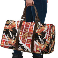 Hawaii Japanese Culture Black Travel Bag Spring Cranes Aloha Pattern