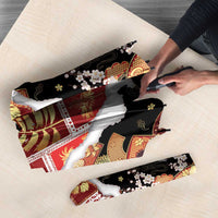 Hawaii Japanese Culture Black Umbrella Spring Cranes Aloha Pattern