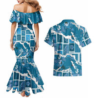 Hawaii Japanese Culture Blue Couples Matching Mermaid Dress and Hawaiian Shirt Spring Cranes Aloha Pattern LT01 - Polynesian Pride