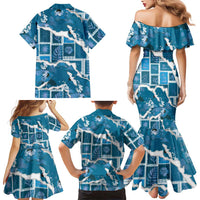 Hawaii Japanese Culture Blue Family Matching Mermaid Dress and Hawaiian Shirt Spring Cranes Aloha Pattern LT01 - Polynesian Pride