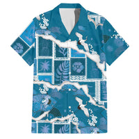 Hawaii Japanese Culture Blue Family Matching Off Shoulder Maxi Dress and Hawaiian Shirt Spring Cranes Aloha Pattern LT01 Dad's Shirt - Short Sleeve Blue - Polynesian Pride