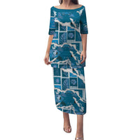 Hawaii Japanese Culture Blue Family Matching Puletasi and Hawaiian Shirt Spring Cranes Aloha Pattern LT01 Mom's Dress Blue - Polynesian Pride