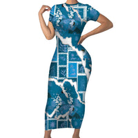 Hawaii Japanese Culture Blue Family Matching Short Sleeve Bodycon Dress and Hawaiian Shirt Spring Cranes Aloha Pattern LT01 Mom's Dress Blue - Polynesian Pride