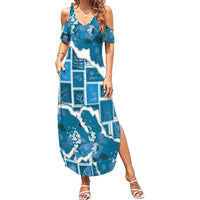 Hawaii Japanese Culture Blue Family Matching Summer Maxi Dress and Hawaiian Shirt Spring Cranes Aloha Pattern LT01 Mom's Dress Blue - Polynesian Pride