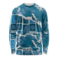 Hawaii Japanese Culture Blue Long Sleeve Shirt Spring Cranes Aloha Pattern