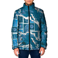 Hawaii Japanese Culture Blue Padded Jacket Spring Cranes Aloha Pattern