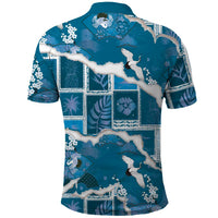 Hawaii Japanese Culture Blue Polo Shirt Spring Cranes Aloha Pattern