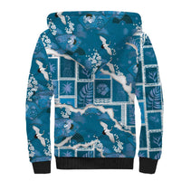 Hawaii Japanese Culture Blue Sherpa Hoodie Spring Cranes Aloha Pattern