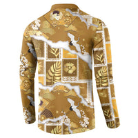 Hawaii Japanese Culture Gold Button Sweatshirt Spring Cranes Aloha Pattern