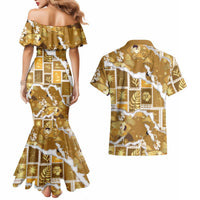 Hawaii Japanese Culture Gold Couples Matching Mermaid Dress and Hawaiian Shirt Spring Cranes Aloha Pattern LT01 - Polynesian Pride