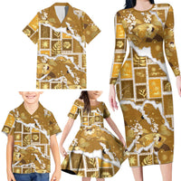Hawaii Japanese Culture Gold Family Matching Long Sleeve Bodycon Dress and Hawaiian Shirt Spring Cranes Aloha Pattern LT01 - Polynesian Pride