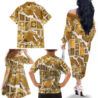 Hawaii Japanese Culture Gold Family Matching Off The Shoulder Long Sleeve Dress and Hawaiian Shirt Spring Cranes Aloha Pattern LT01 - Polynesian Pride