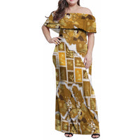 Hawaii Japanese Culture Gold Family Matching Off Shoulder Maxi Dress and Hawaiian Shirt Spring Cranes Aloha Pattern LT01 Mom's Dress Gold - Polynesian Pride