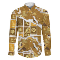 Hawaii Japanese Culture Gold Family Matching Off Shoulder Short Dress and Hawaiian Shirt Spring Cranes Aloha Pattern LT01 Dad's Shirt - Long Sleeve Gold - Polynesian Pride