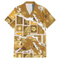 Hawaii Japanese Culture Gold Family Matching Puletasi and Hawaiian Shirt Spring Cranes Aloha Pattern LT01 Dad's Shirt - Short Sleeve Gold - Polynesian Pride