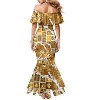 Hawaii Japanese Culture Gold Mermaid Dress Spring Cranes Aloha Pattern