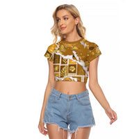 Hawaii Japanese Culture Gold Raglan Cropped T Shirt Spring Cranes Aloha Pattern
