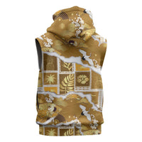Hawaii Japanese Culture Gold Sleeveless Zip Hoodie Spring Cranes Aloha Pattern
