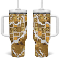 Hawaii Japanese Culture Gold Tumbler With Handle Spring Cranes Aloha Pattern