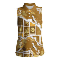 Hawaii Japanese Culture Gold Women Sleeveless Polo Shirt Spring Cranes Aloha Pattern