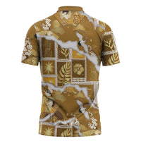 Hawaii Japanese Culture Gold Zipper Polo Shirt Spring Cranes Aloha Pattern