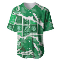 Hawaii Japanese Culture Green Baseball Jersey Spring Cranes Aloha Pattern