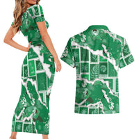 Hawaii Japanese Culture Green Couples Matching Short Sleeve Bodycon Dress and Hawaiian Shirt Spring Cranes Aloha Pattern LT01 - Polynesian Pride