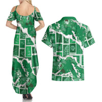 Hawaii Japanese Culture Green Couples Matching Summer Maxi Dress and Hawaiian Shirt Spring Cranes Aloha Pattern LT01 - Polynesian Pride