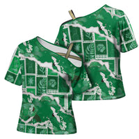 Hawaii Japanese Culture Green Cross Shoulder Shirt Spring Cranes Aloha Pattern