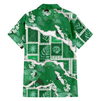 Hawaii Japanese Culture Green Family Matching Off The Shoulder Long Sleeve Dress and Hawaiian Shirt Spring Cranes Aloha Pattern LT01 - Polynesian Pride
