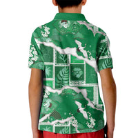 Hawaii Japanese Culture Green Kid Polo Shirt Spring Cranes Aloha Pattern