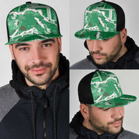 Hawaii Japanese Culture Green Mesh Trucker Cap Spring Cranes Aloha Pattern