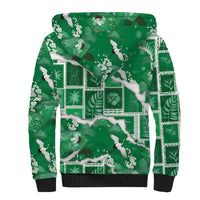 Hawaii Japanese Culture Green Sherpa Hoodie Spring Cranes Aloha Pattern