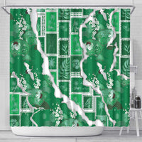 Hawaii Japanese Culture Green Shower Curtain Spring Cranes Aloha Pattern