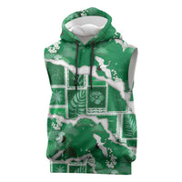 Hawaii Japanese Culture Green Sleeveless Hoodie Spring Cranes Aloha Pattern