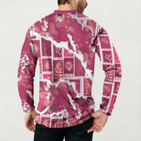 Hawaii Japanese Culture Pink Button Sweatshirt Spring Cranes Aloha Pattern