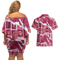 Hawaii Japanese Culture Pink Couples Matching Off Shoulder Short Dress and Hawaiian Shirt Spring Cranes Aloha Pattern LT01 - Polynesian Pride