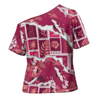 Hawaii Japanese Culture Pink Cross Shoulder Shirt Spring Cranes Aloha Pattern