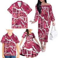Hawaii Japanese Culture Pink Family Matching Off The Shoulder Long Sleeve Dress and Hawaiian Shirt Spring Cranes Aloha Pattern LT01 - Polynesian Pride