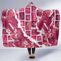 Hawaii Japanese Culture Pink Hooded Blanket Spring Cranes Aloha Pattern