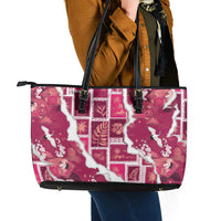 Hawaii Japanese Culture Pink Leather Tote Bag Spring Cranes Aloha Pattern
