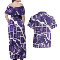 Hawaii Japanese Culture Purple Couples Matching Off Shoulder Maxi Dress and Hawaiian Shirt Spring Cranes Aloha Pattern LT01 - Polynesian Pride