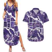 Hawaii Japanese Culture Purple Couples Matching Summer Maxi Dress and Hawaiian Shirt Spring Cranes Aloha Pattern LT01 Purple - Polynesian Pride
